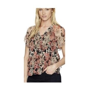 Lucky‎ Brand Size 1X Floral pink black layered ruffles hockey tie Whimsygoth